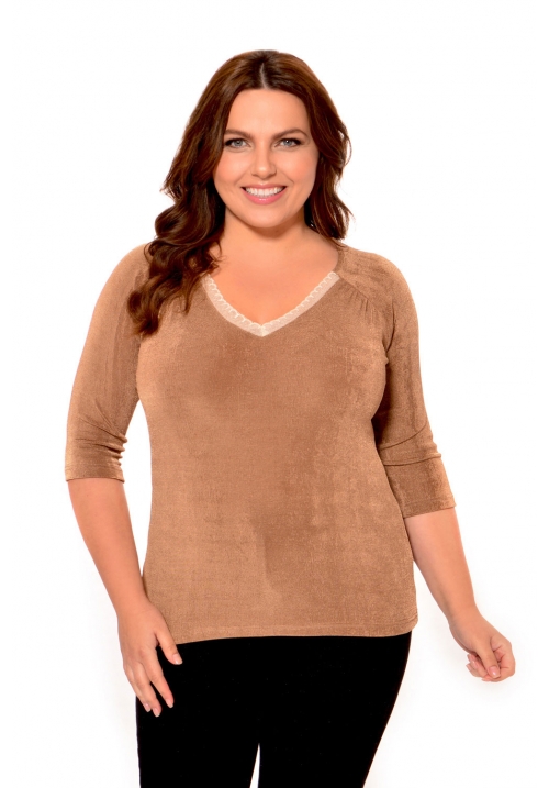 Slinky Top With Lace Neck Trim